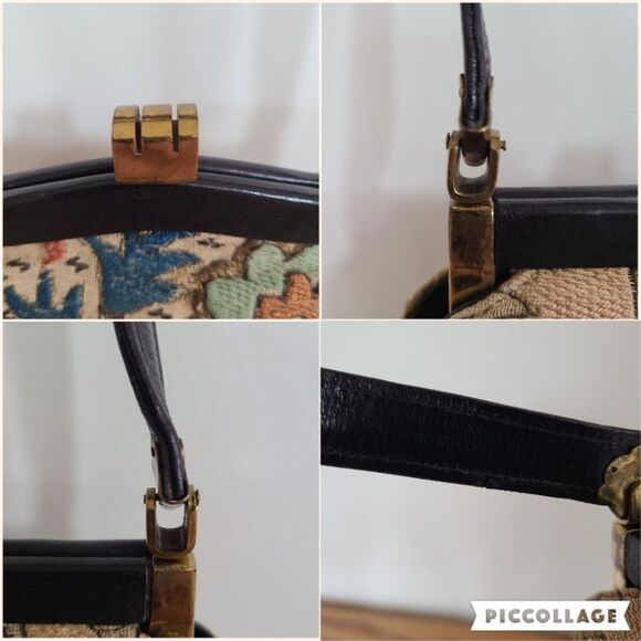 Vintage Floral Carpetbag Tapestry Needlepoint Embroidered Clasp Purse With Strap - Picture 10 of 15
